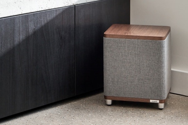 Ruark RS1 with Rich Walnut top and bottom panels and Lead Grey cabinet cloth