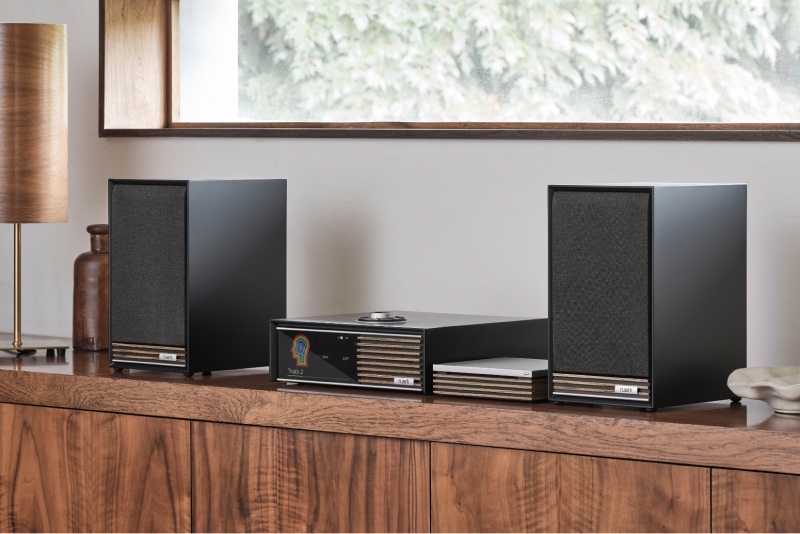 Ruark Sabre-R in Satin Charcoal lacquer with walnut slat detailing