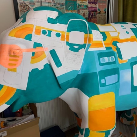 A detail from Ruark Audio’s Herd in the City elephant, painted by Neil Fendell